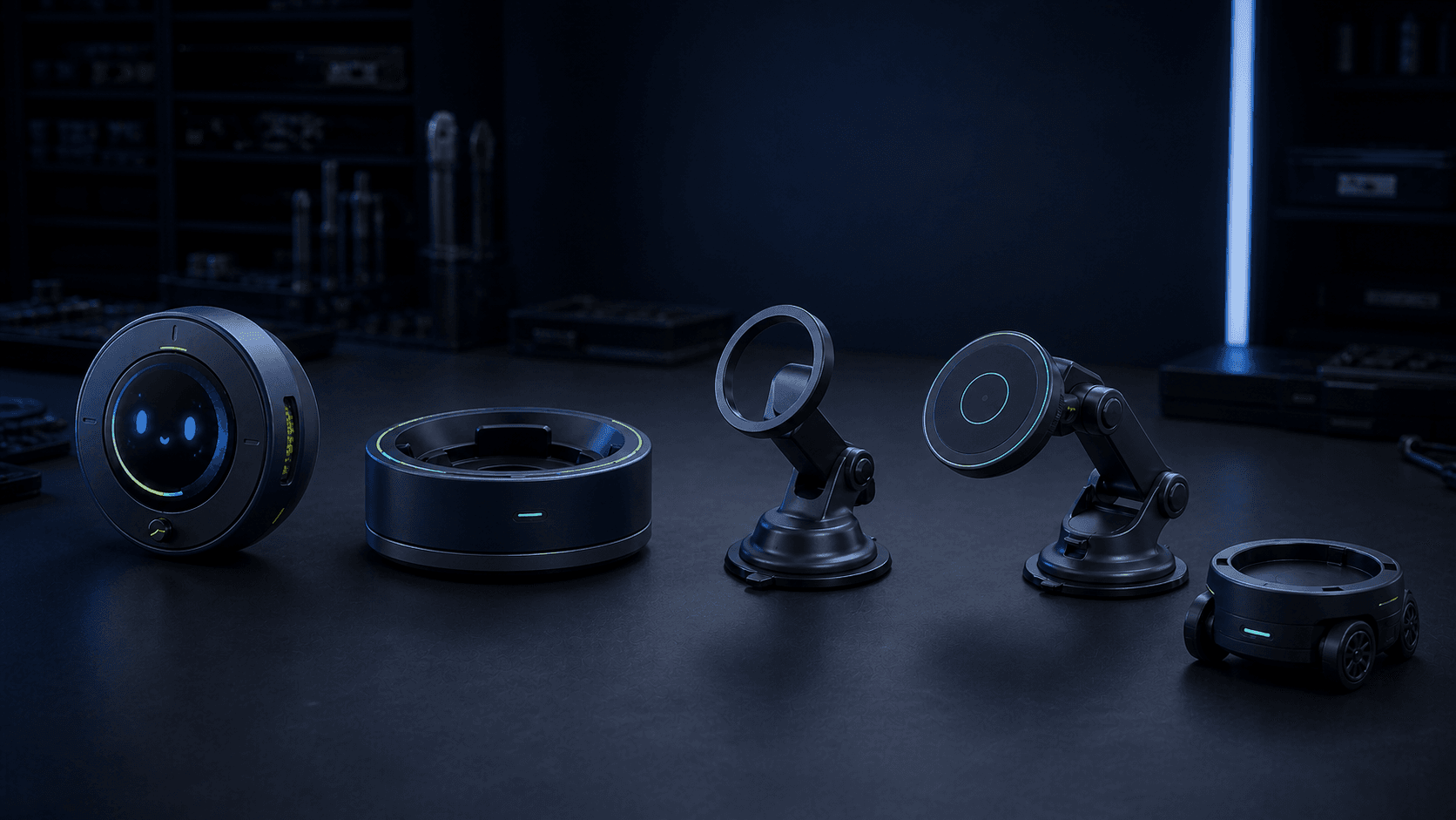 Arte conceptual de catálogo com Orb e módulos Dev Dock, suporte passivo e suporte de indução